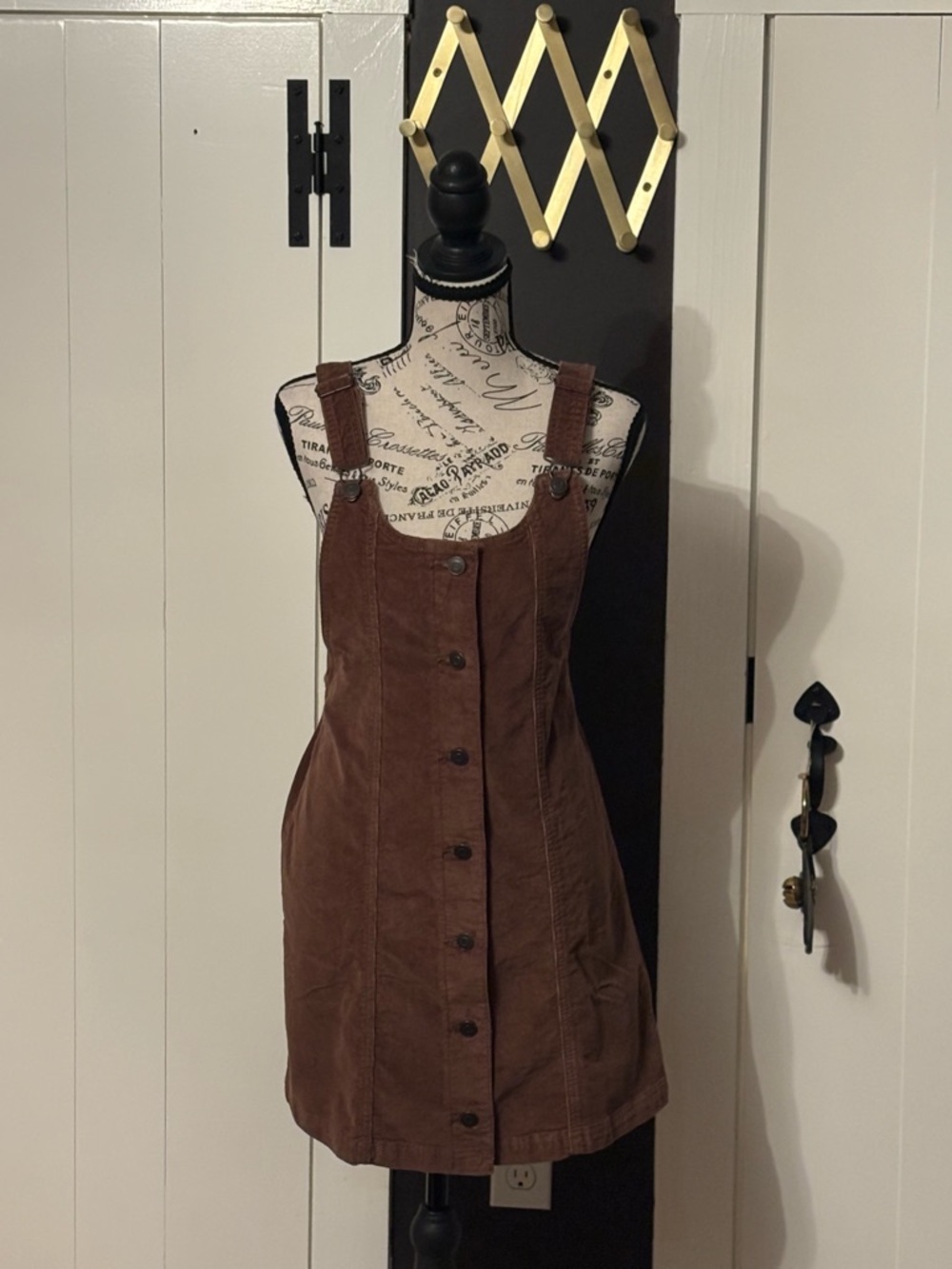 Celebrity Pink Brown Button-Front Corduroy Mini Pinafore Dress